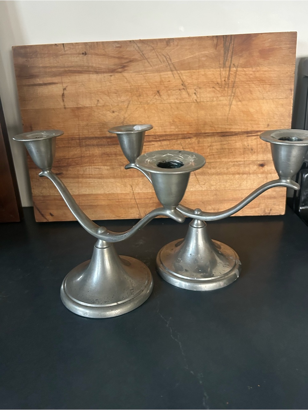 Vintage C.A. Woodbury Pewter Double-Arm Candelabra Pair - Silver